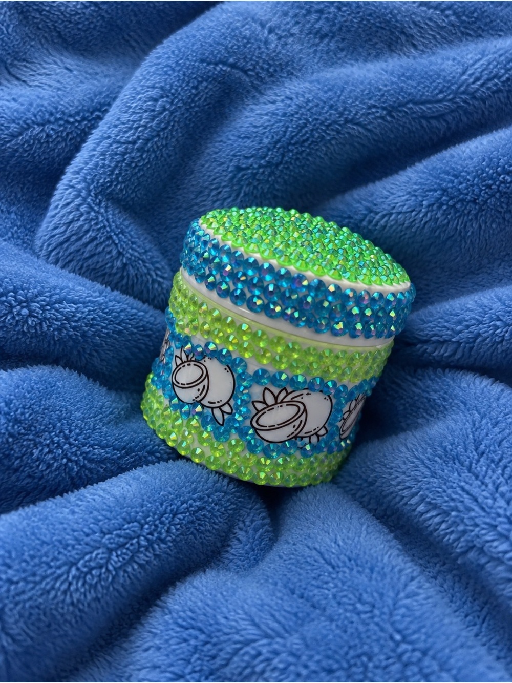 Rhinestone Bejeweled Lip Balm Case - Blue & Green